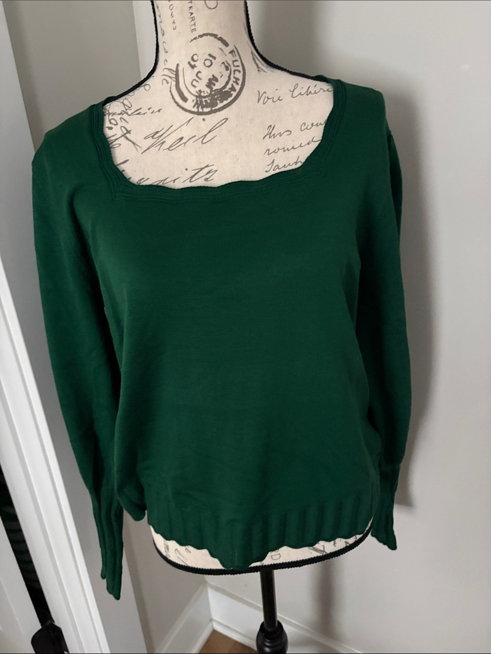 Grace Karin XL Forest Green Square-Neck Sweater
